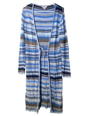 April Cornell Duster Women’s XS Blue Striped Open Front Knit Longline Sweater